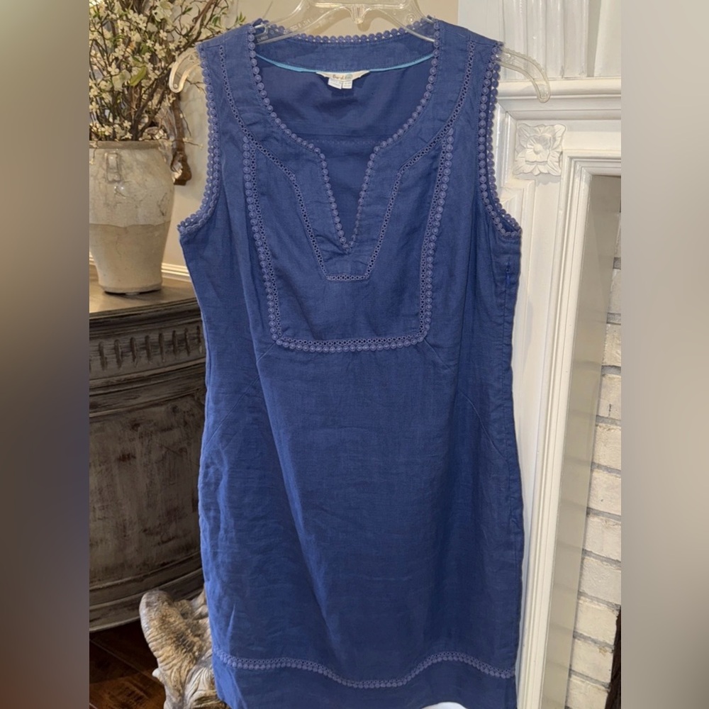 Boden Abigail Blue Linen Sleeveless Shift Dress Size 6 Regular Women’s